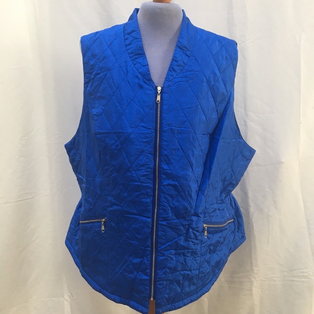 August Max 22W 3X Woman Silk Vest Royal Blue NEW